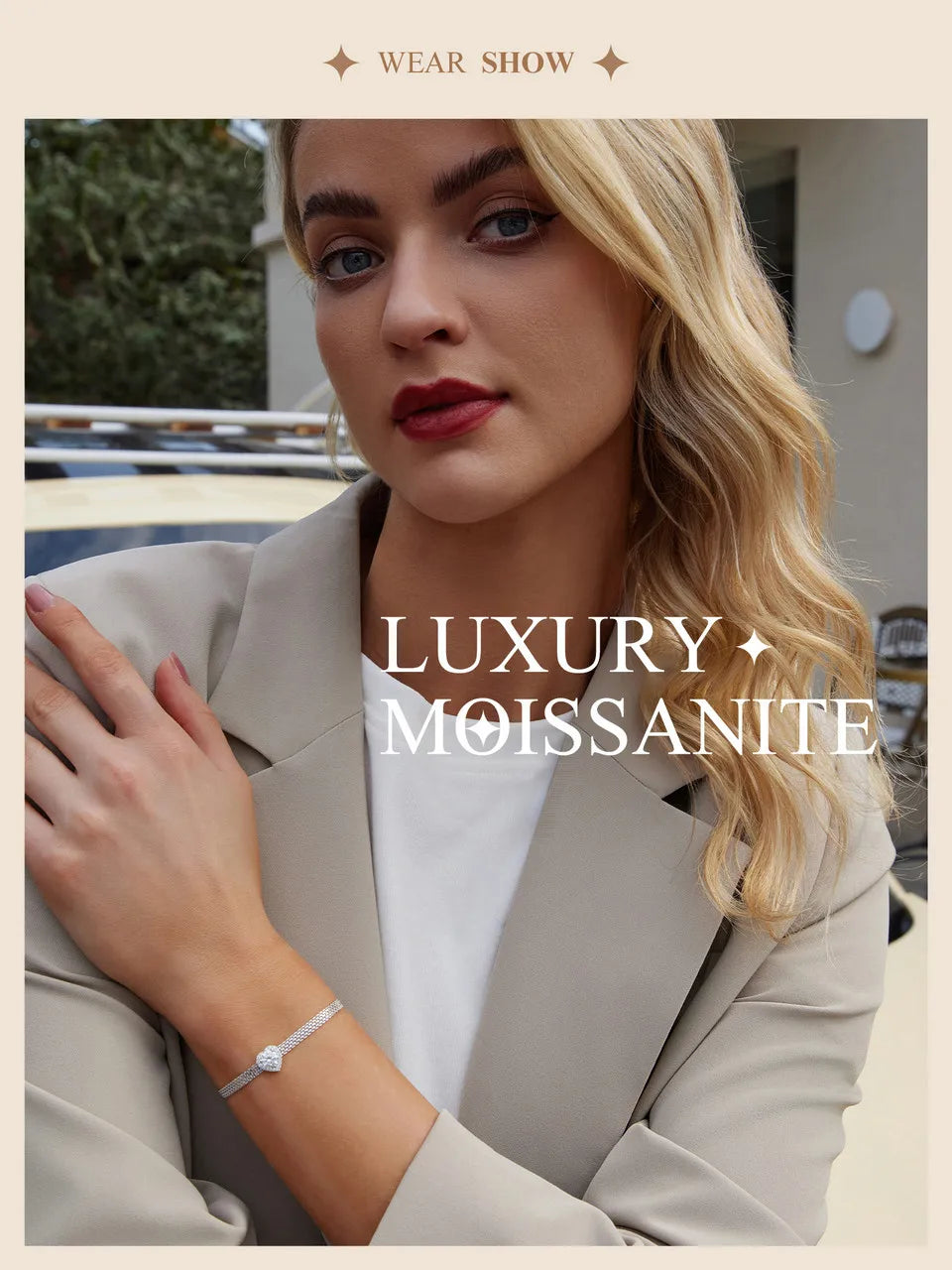 “Sterling Silver Mesh Chain Moissanite Heart Bracelet