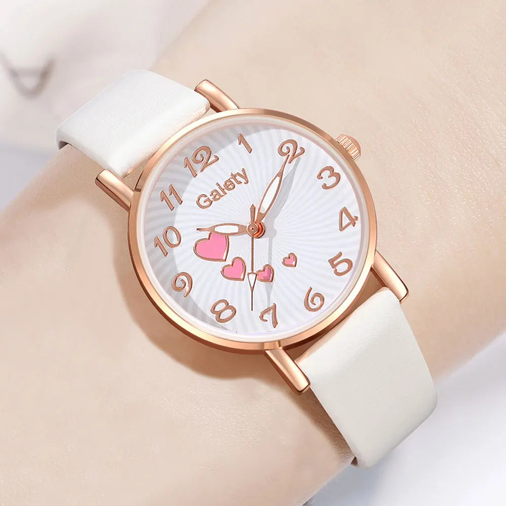 5PCS Gaiety Women's Heart Watch Set