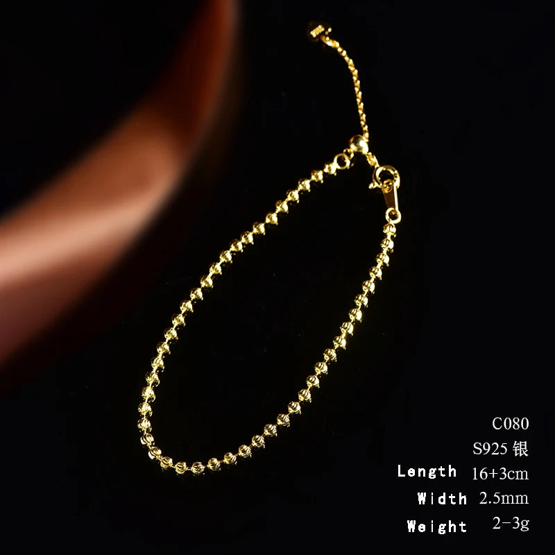 "925 Silver 2.5mm Diamond-Cut Bead Chain Bracelet – Made in Italy