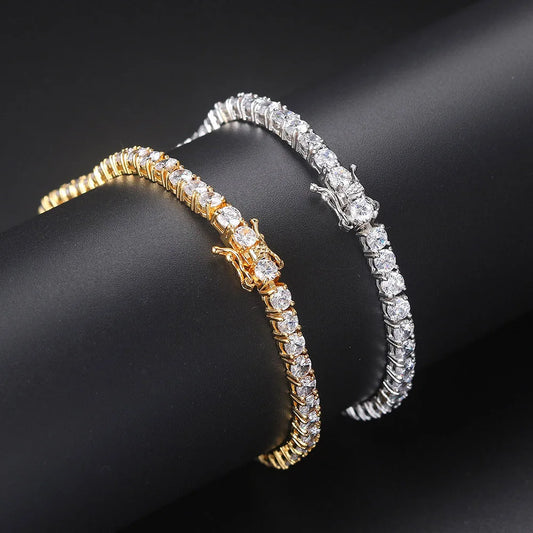 Iced Out Crystal Tennis Bracelet – Gold Punk Hiphop