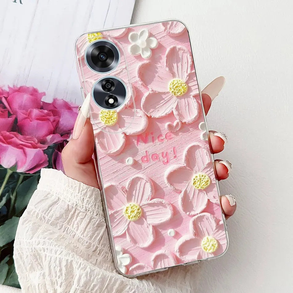 Elegant Floral Cat TPU Cover – OPPO A60