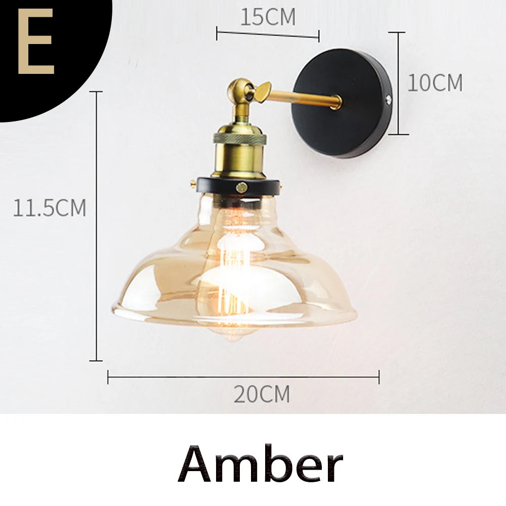 Retro Glass Wall Lamp with Vintage Metal Frame