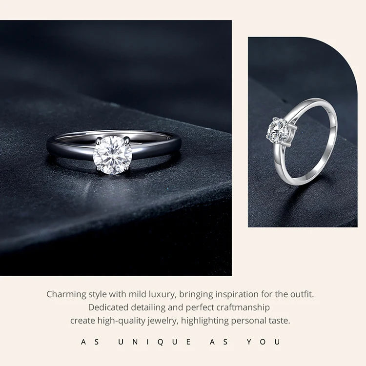 Women’s Moissanite Platinum-Plated Silver Ring