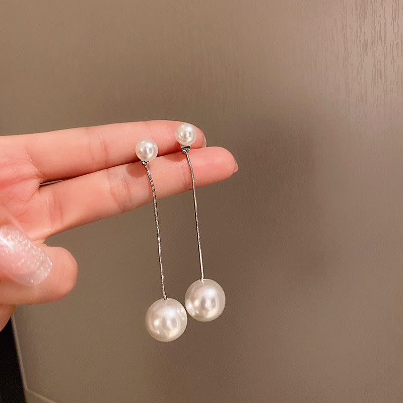 “Long Pearl Rhinestone Drop Earrings”