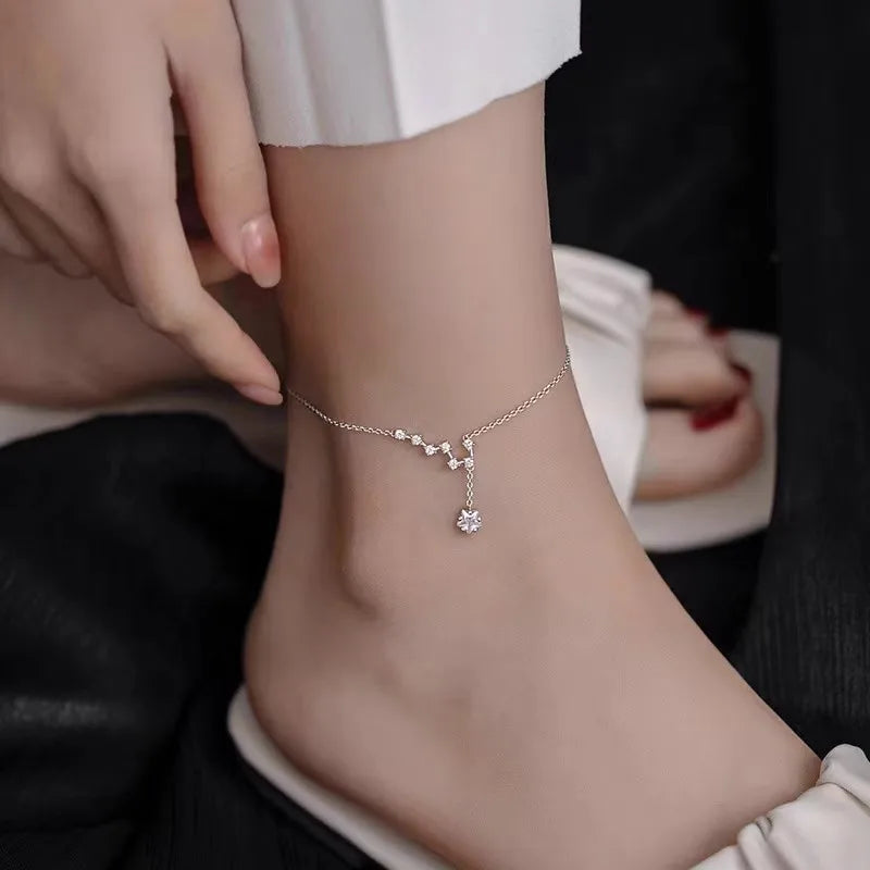 925 Silver Star Charm Anklet, Elegant Gift