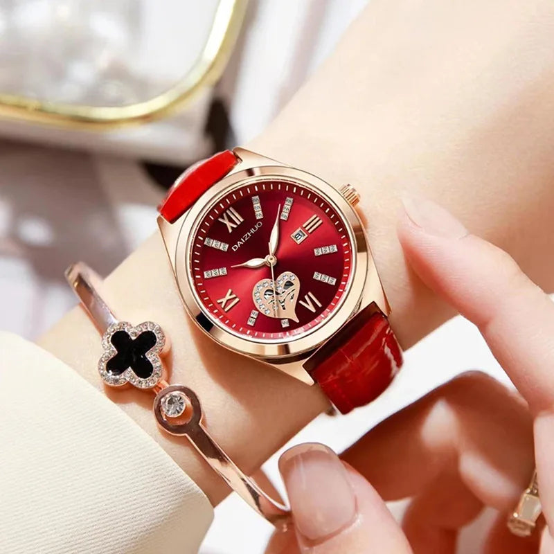 UTHAI Women's Red Leather Quartz Watch