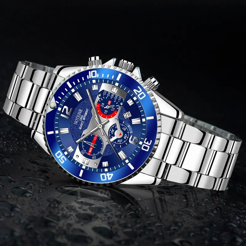 Men's Luxury Quartz Watch, Stainless Steel, Luminous