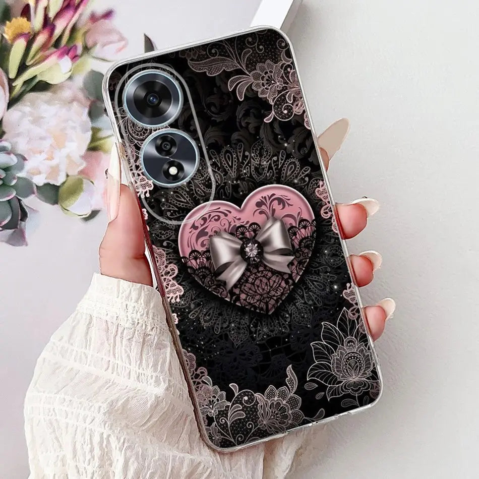 Elegant Floral Cat TPU Cover – OPPO A60