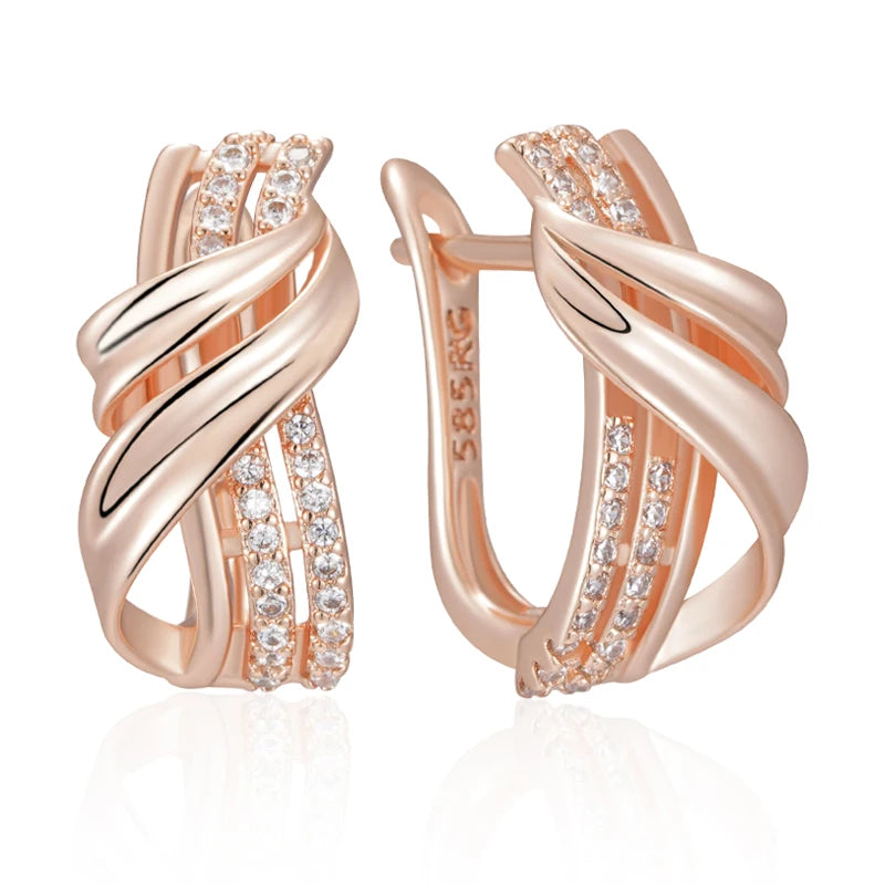 Rose Gold Geometric Zircon Drop Earrings”