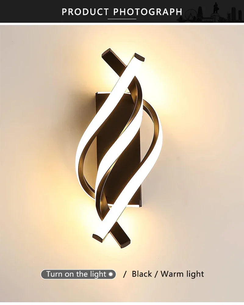 Curved Spiral LED Wall Lamp for Bedroom & Living Room