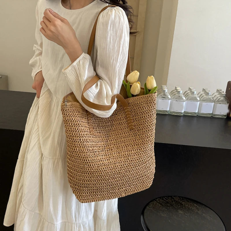 Summer Straw Bucket Bag