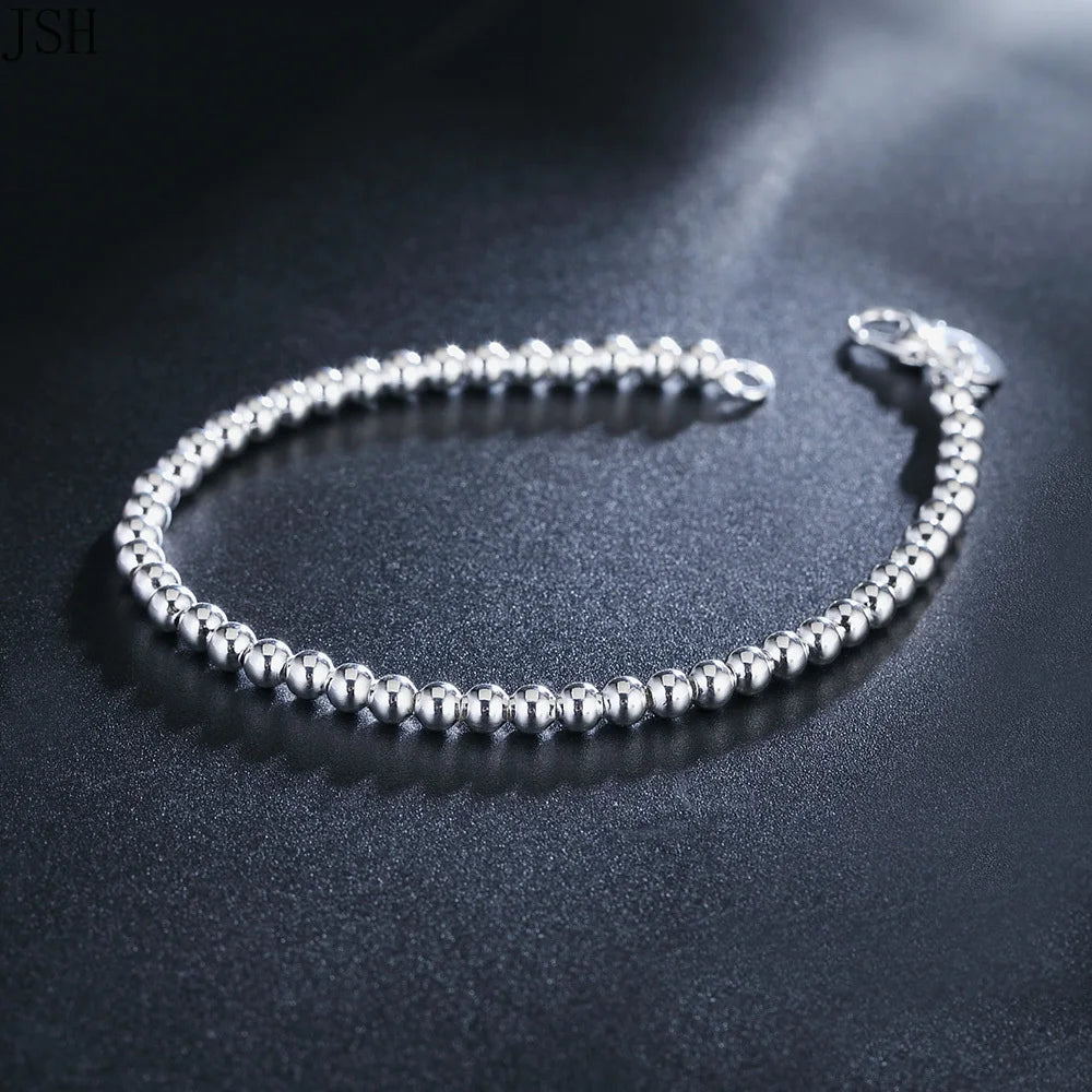 “925 Silver 4mm Gold Bead Chain Bracelet”