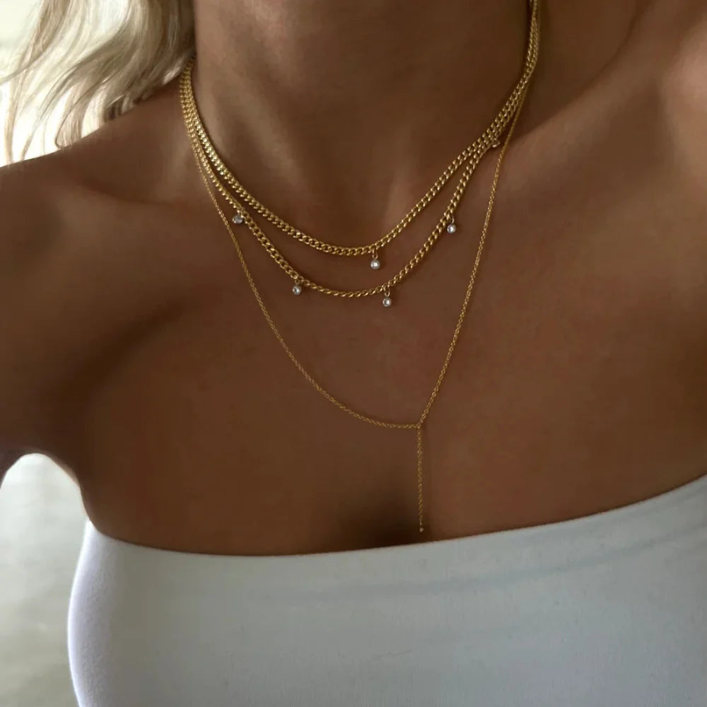 Bohemian Multilayer Mixed Chain Necklace with Crystal Pendant