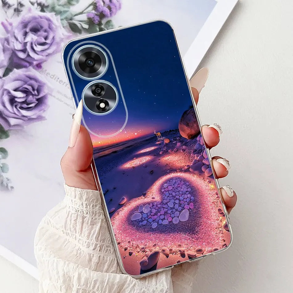 Elegant Floral Cat TPU Cover – OPPO A60