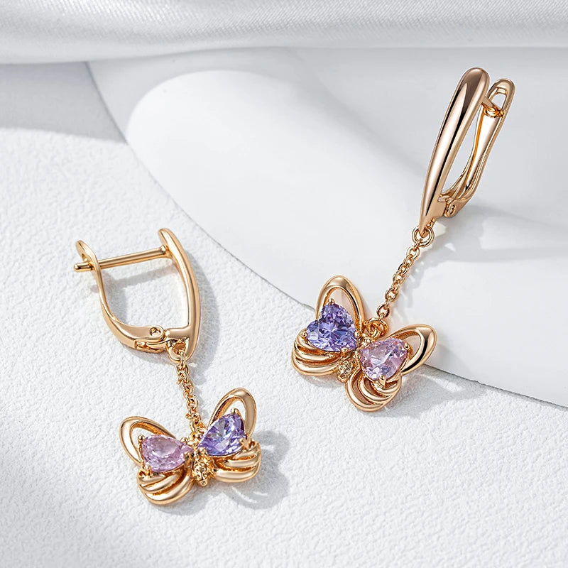 “Butterfly Tassel Rose Gold Zircon Earrings”