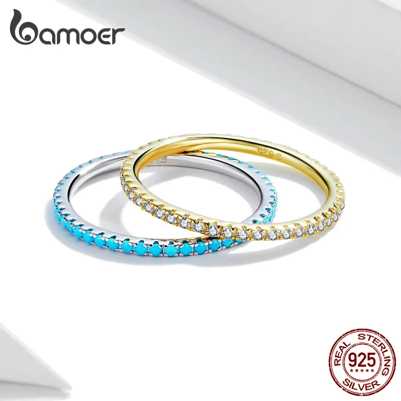 “Bamoer Gold Plated Sterling Silver Ring with Zircon Stones”