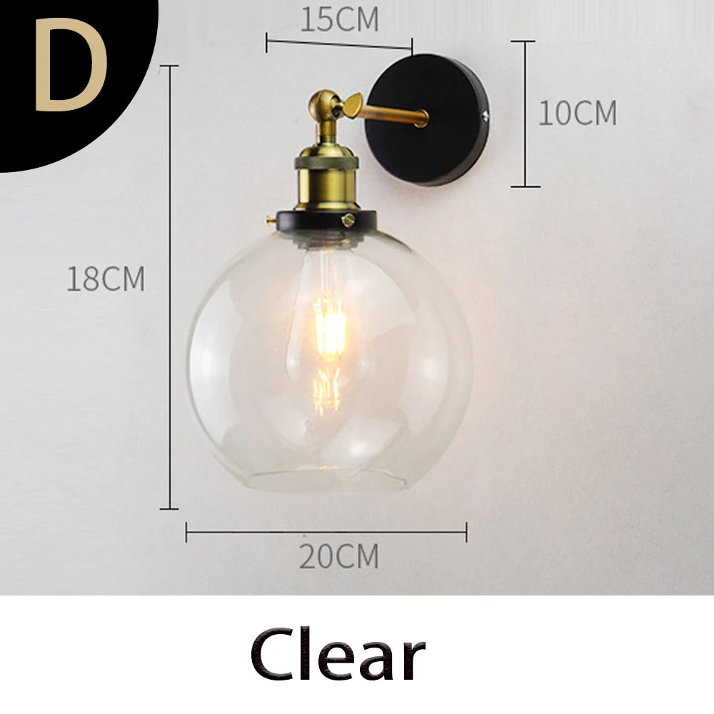 Retro Glass Wall Lamp with Vintage Metal Frame