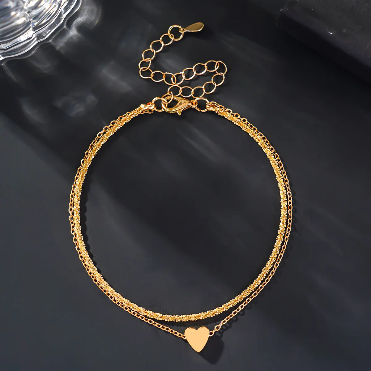 Double Layer Heart Pendant Anklet, Boho Style