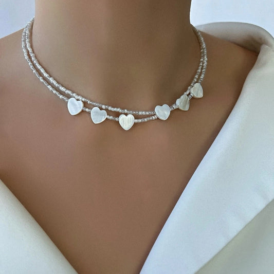 Handmade White Heart Pendant Choker Necklace