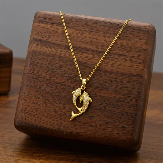 Titanium Steel Dolphin Pendant Necklace