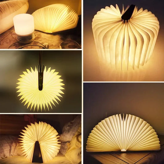 "3D Folding LED Book Lamp – RGB Wooden Night Light
