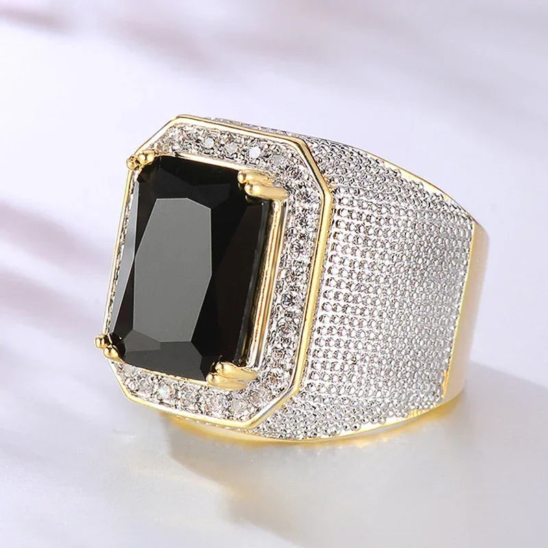Gorgeous Blue/Black CZ Wide Ring for Men – Luxury Wedding & Party Jewelry”