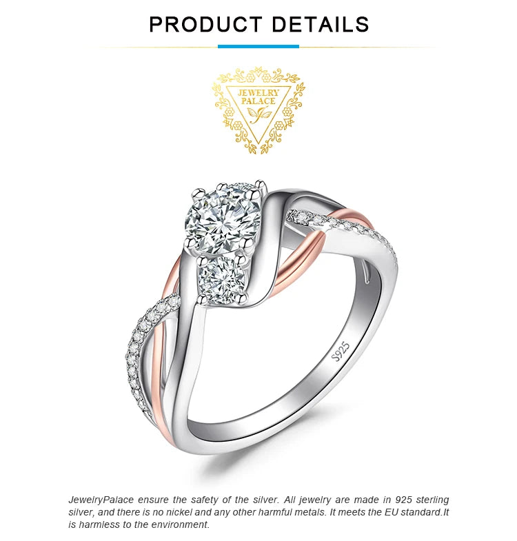 JewelryPalace 925 Sterling Silver 3-Stone Engagement Ring