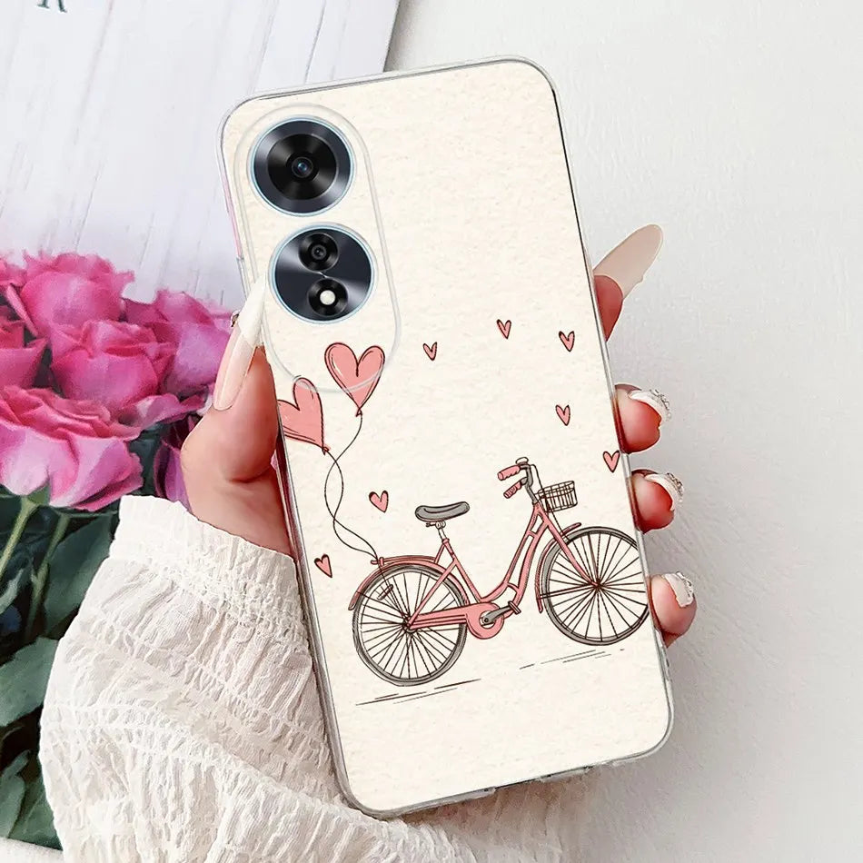 Elegant Floral Cat TPU Cover – OPPO A60