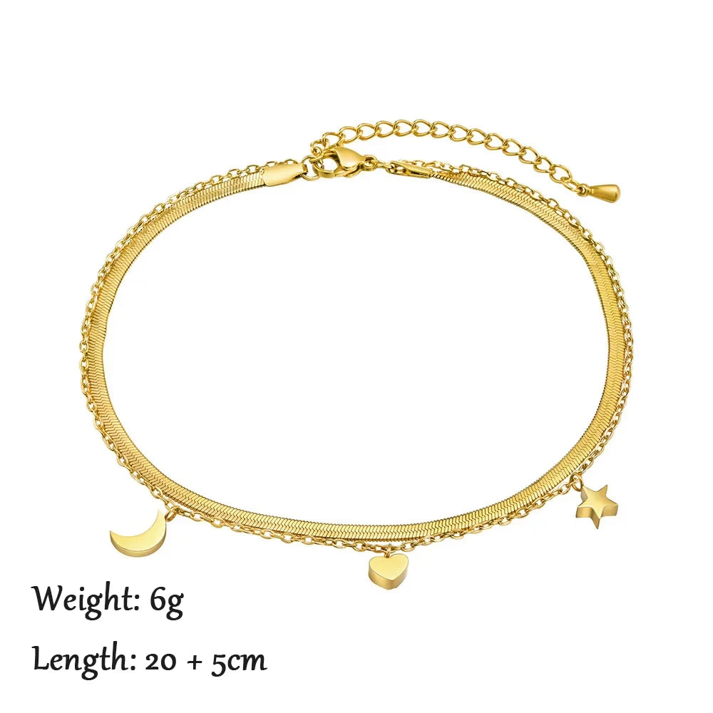 2024 Gold Stainless Steel Layered Anklet for Women