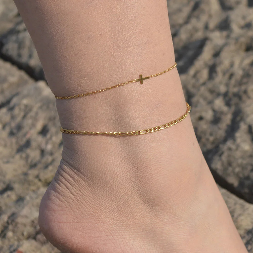 2024 Gold Stainless Steel Layered Anklet for Women