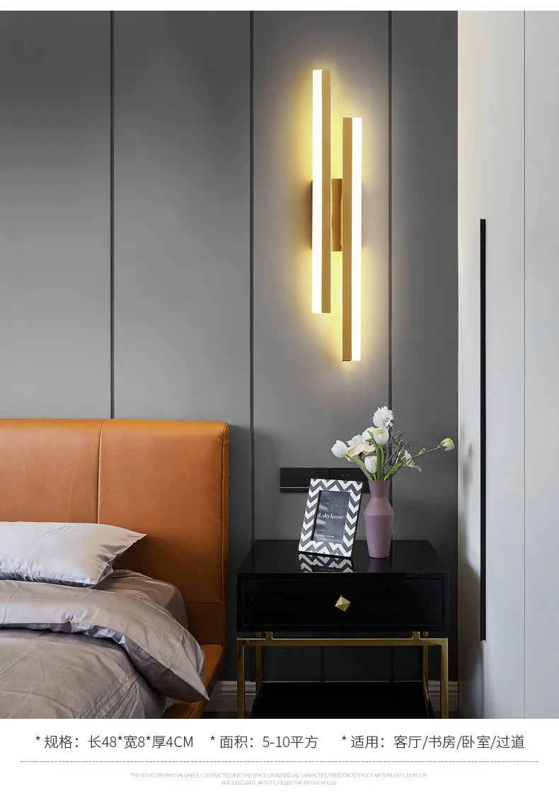 LED Bedroom Wall Lamp with Copper Line Pipe