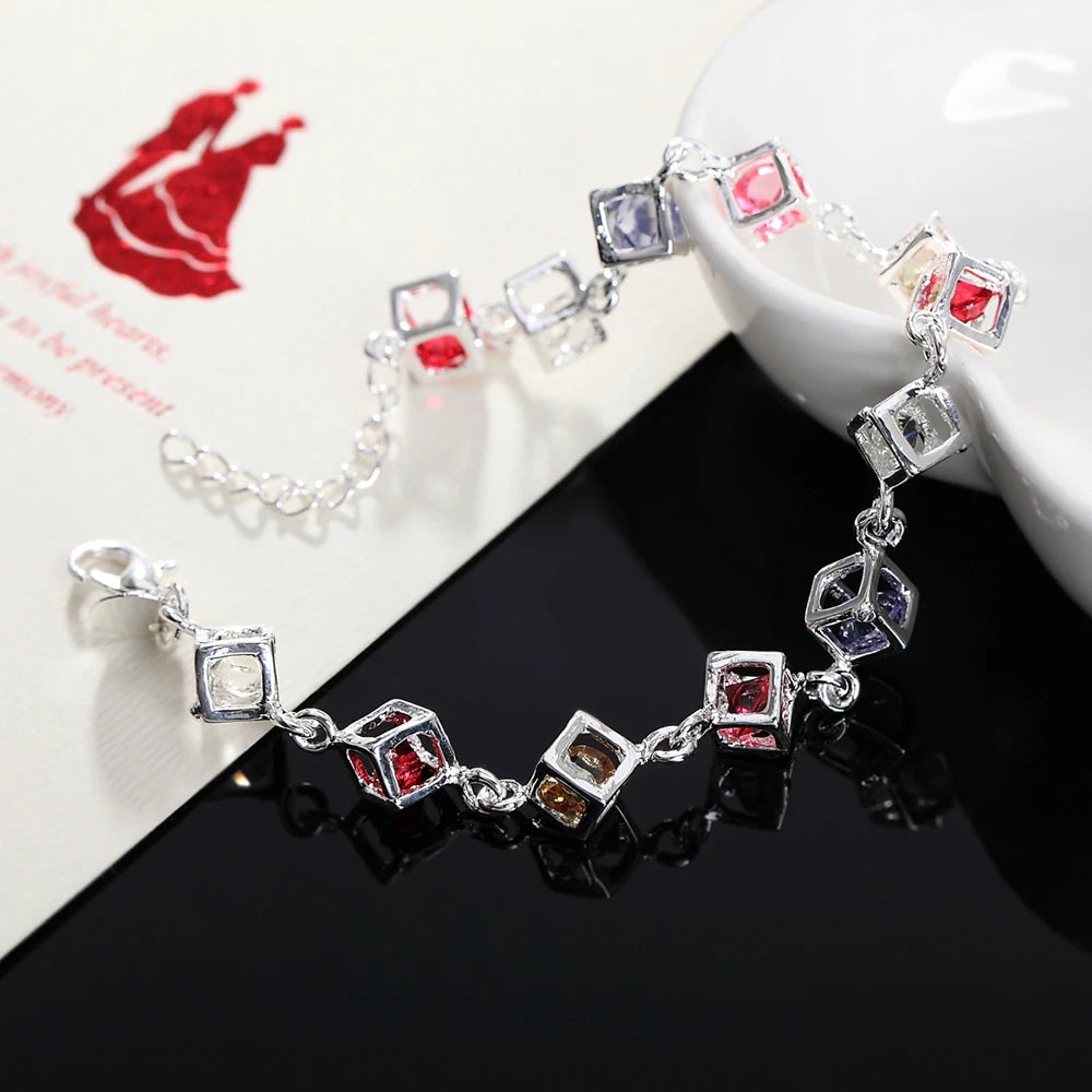 925 Silver Colorful Zircon Crystal Bracelet”