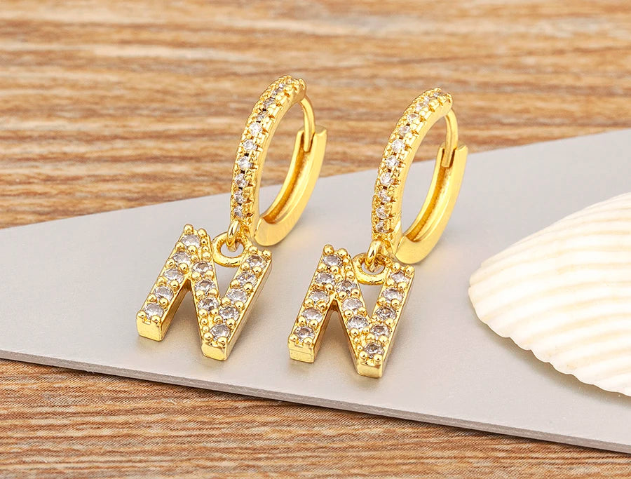 "Gold Zircon Alphabet Hoop Earrings A–Z – Fashion Jewelry Gift