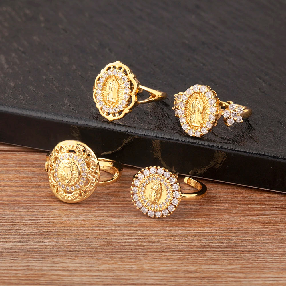 "Retro Virgin Mary Zircon Ring – Adjustable Unisex Jewelry"