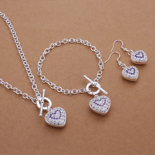 “925 Silver Heart Crystal Jewelry Set