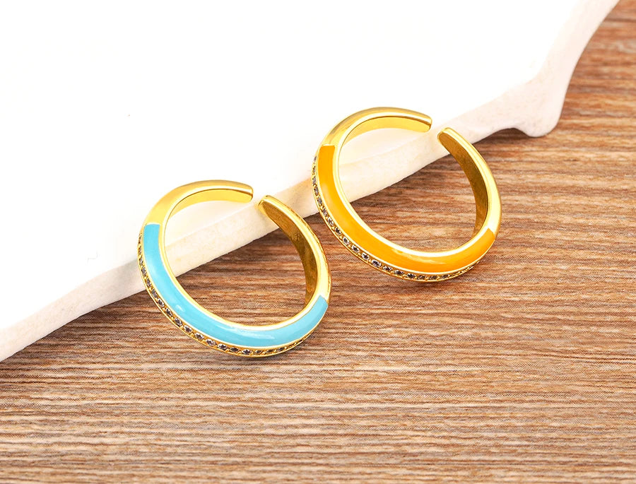 "Gold Plated Zircon C-Shape Ring – Adjustable Women’s Jewelry