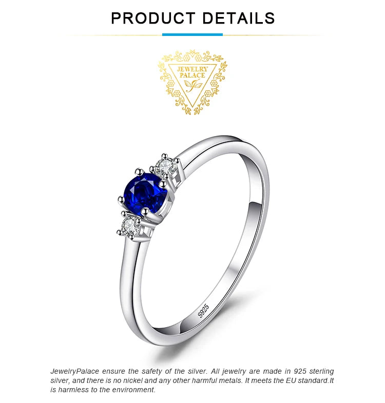Blue Sapphire 3-Stone Sterling Silver Ring”