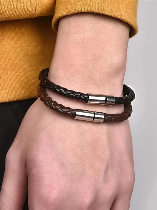 Elegant Leather Bracelets for Men – 2PCS