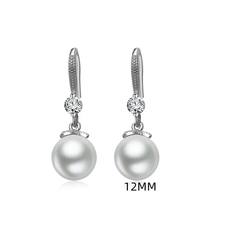 “925 Silver Long Pearl CZ Pendant Earrings