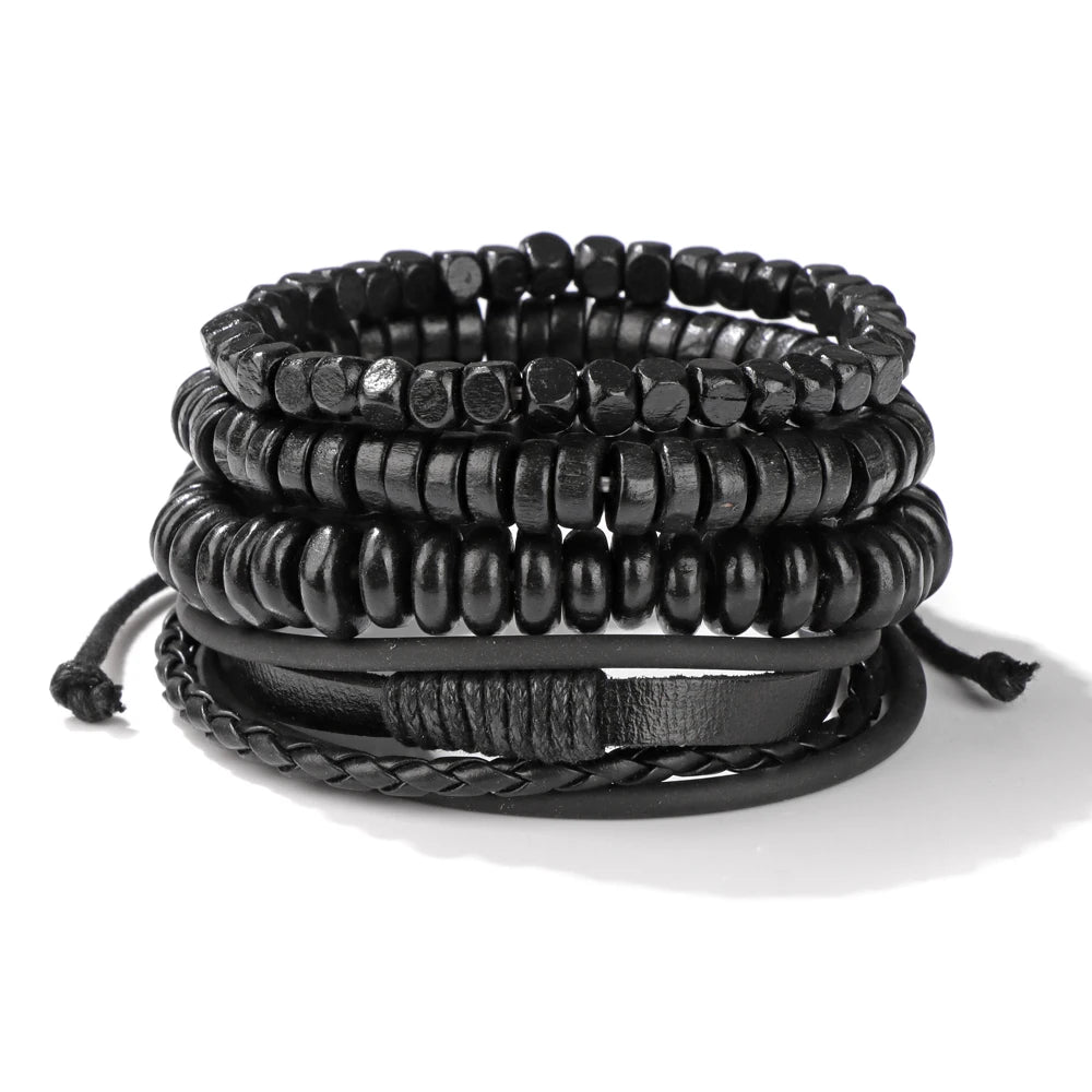 “Men’s Multilayer Wooden Bead Bracelet