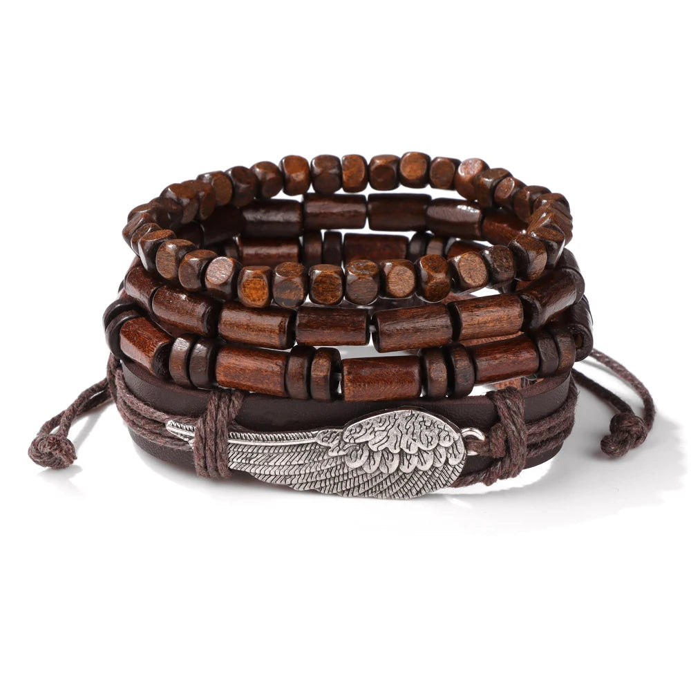 “Men’s Multilayer Wooden Bead Bracelet