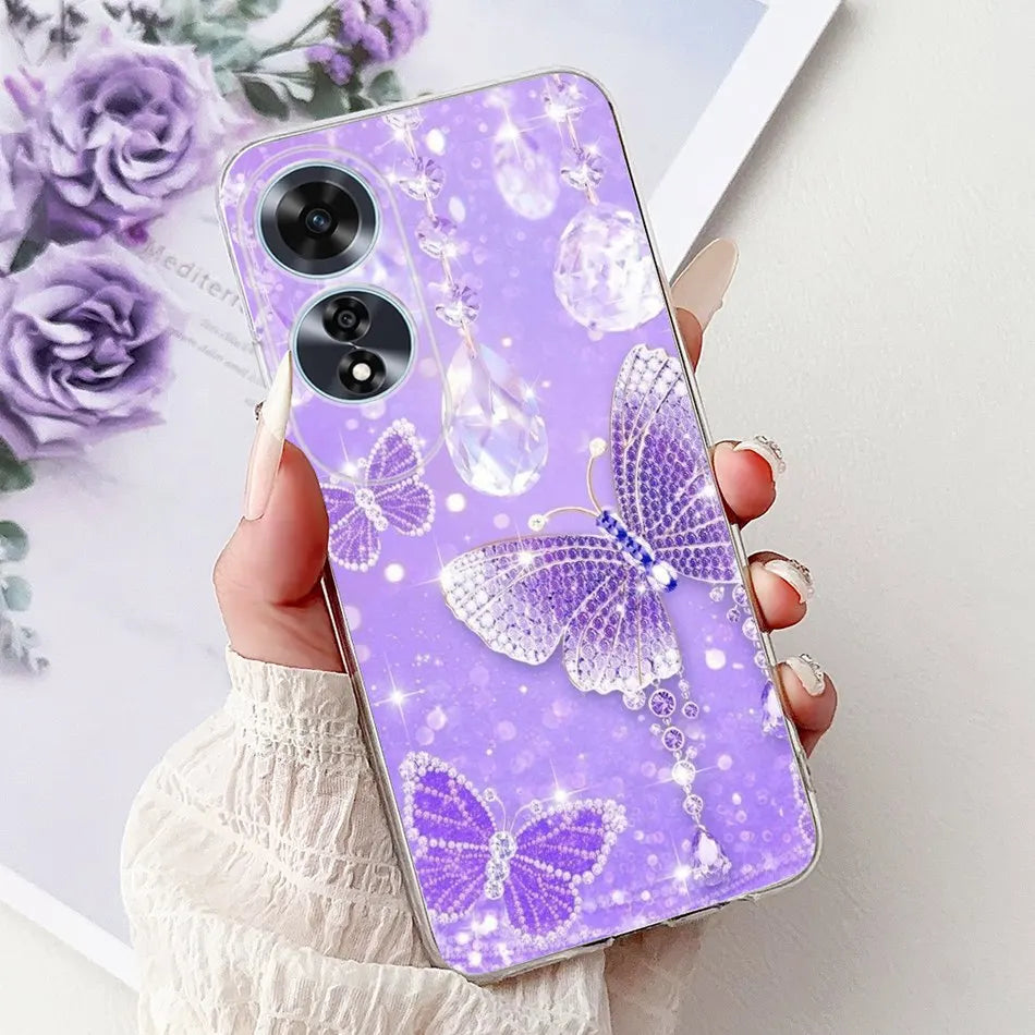 Elegant Floral Cat TPU Cover – OPPO A60