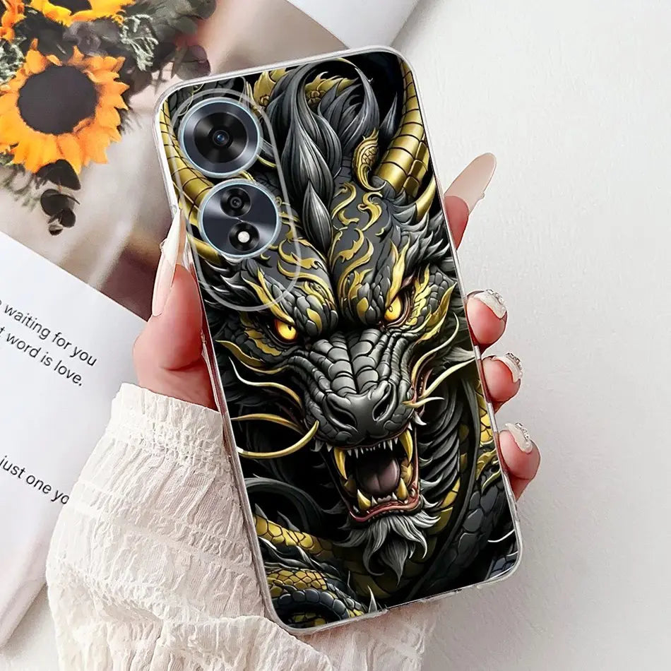 Elegant Floral Cat TPU Cover – OPPO A60