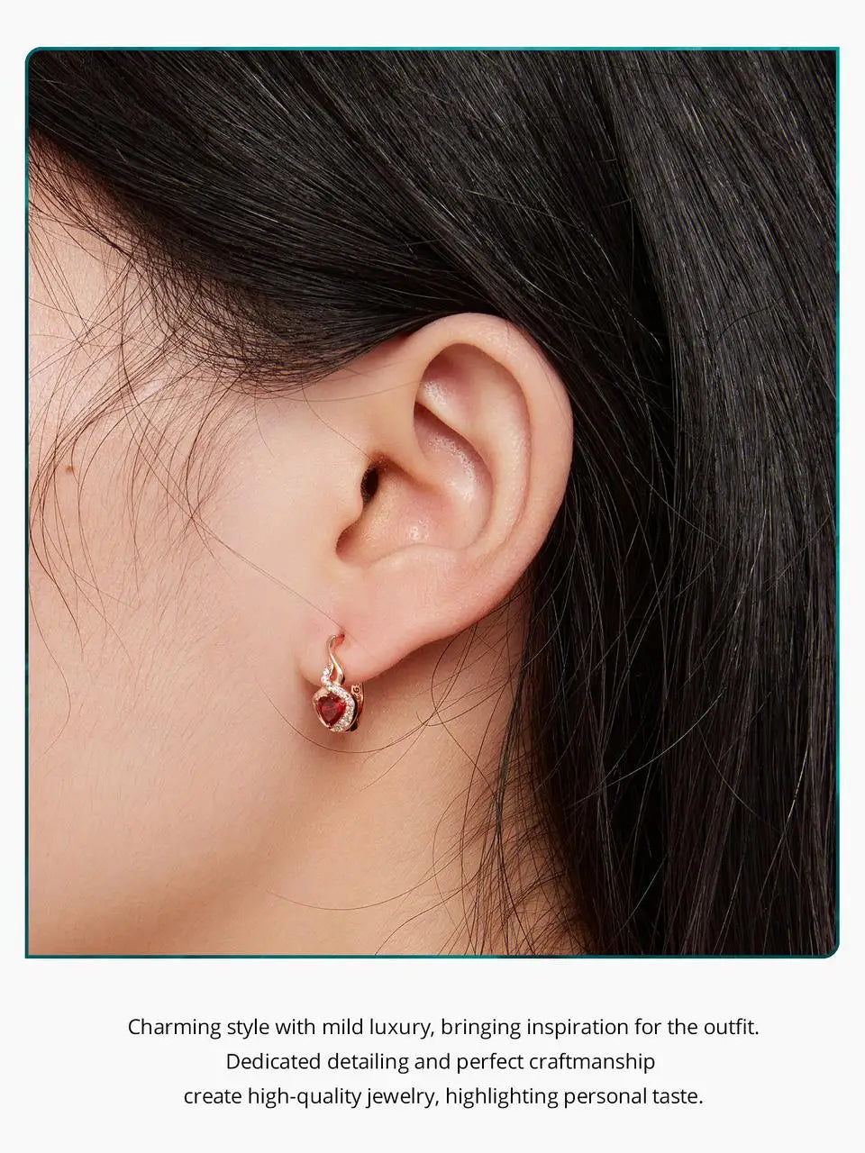 “925 Silver Rose Gold Red Heart Ear Clips”