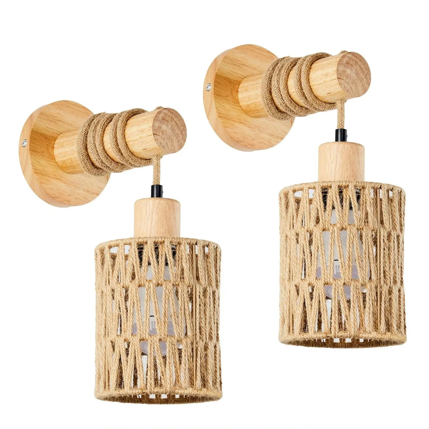 Cylindrical Wall Lamp with Natural Hemp Rope Accent