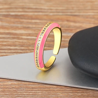 "Gold Plated Zircon C-Shape Ring – Adjustable Women’s Jewelry