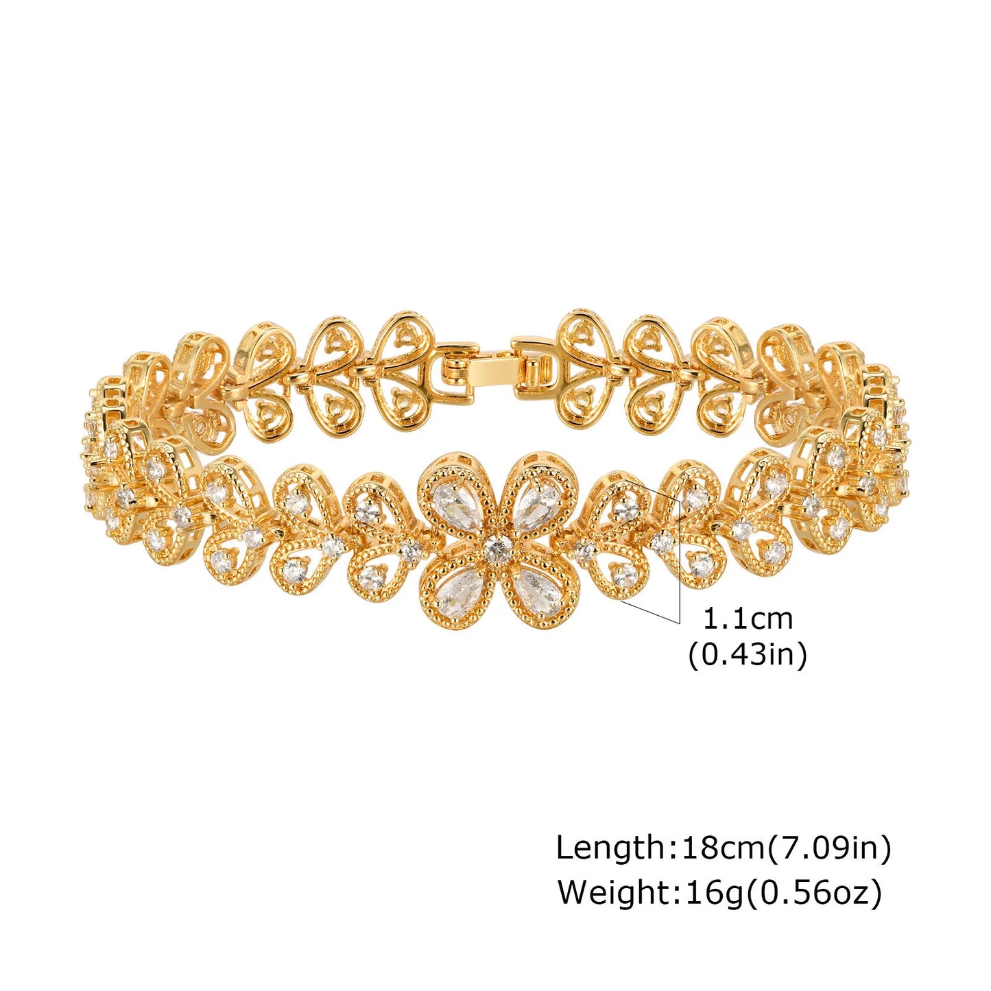18K Gold-Plated CZ Four-Leaf Bracelet