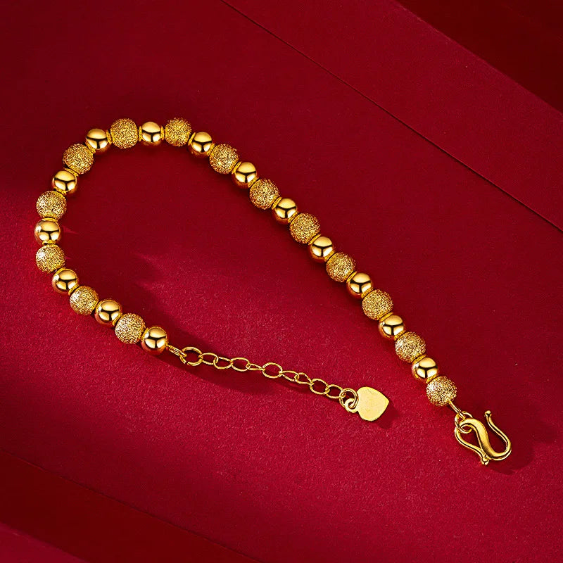 "Real 18K Gold 6mm Bead Chain Bracelet – Adjustable Jewelry Gift
