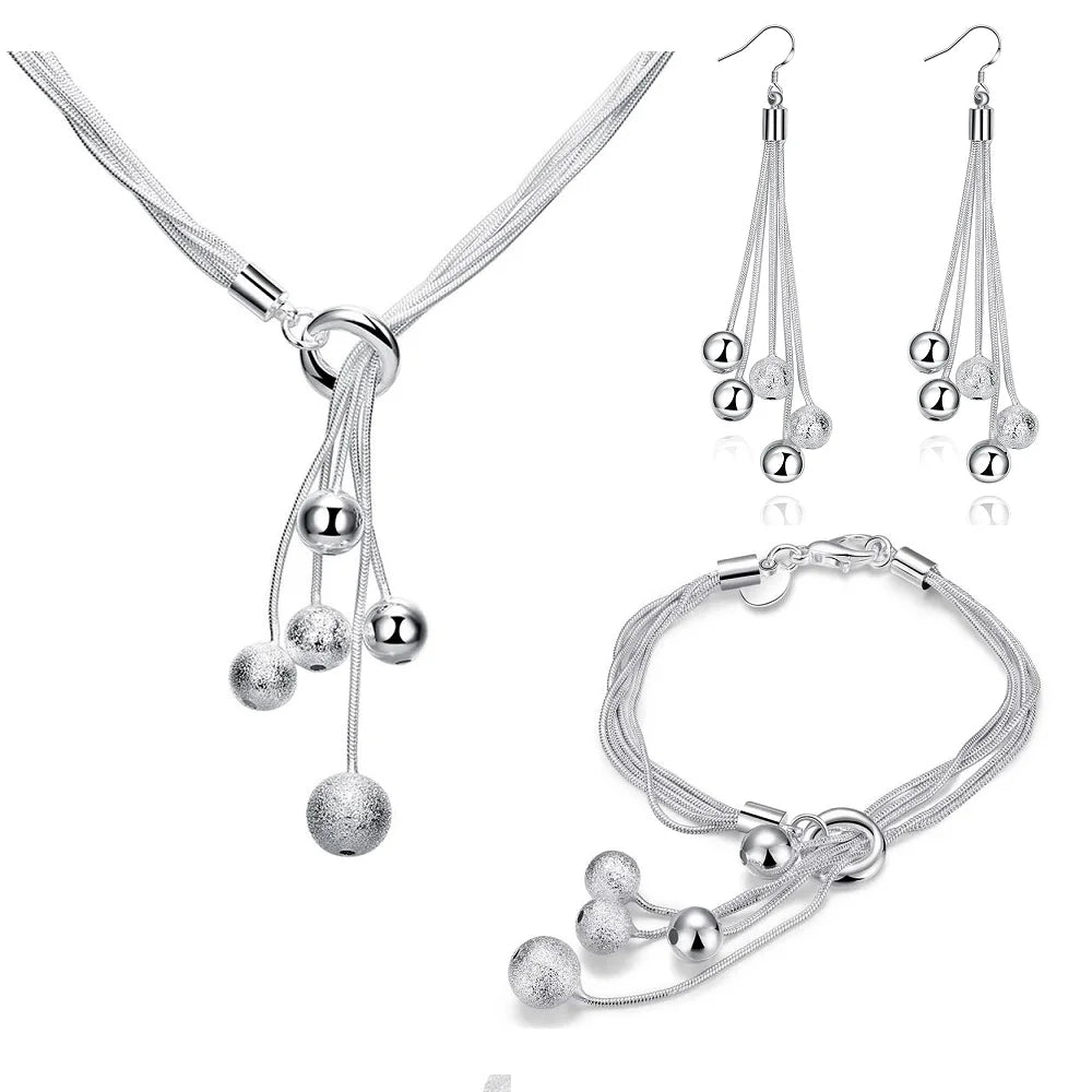 925 Silver Tassel Bead Jewelry Set