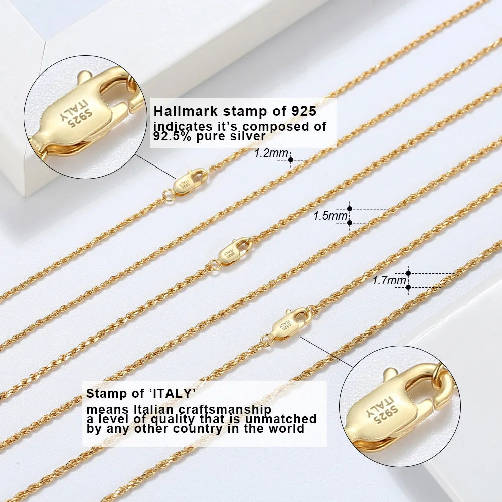 18K Gold 925 Silver Rope Chain Necklace